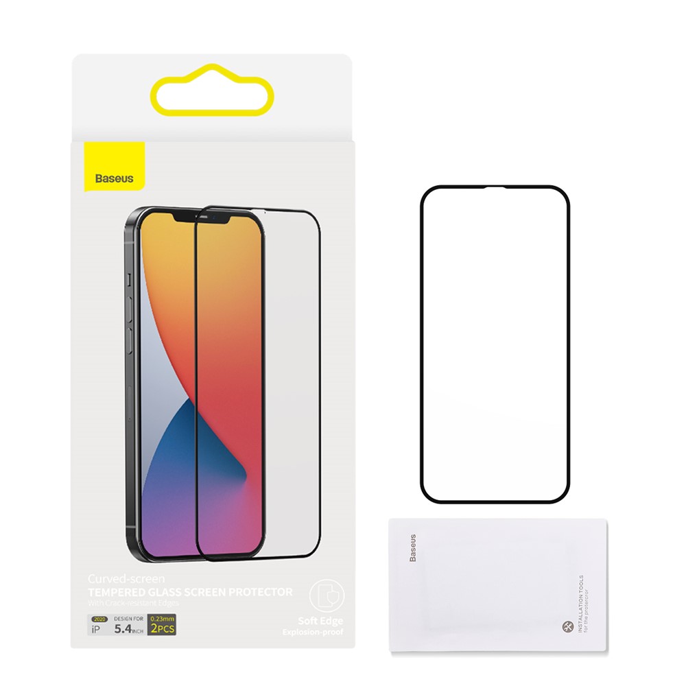 BASEUS 2 PCS 0.23mm Full Screen Coverage Curved Tempered Glass Films for iPhone 12 5.4 inch - Black-17