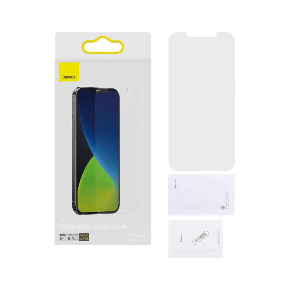 BASEUS 2 PCS 0.25mm Matte Full Screen Cover Tempered Glass Films for iPhone 12 5.4 inch-12