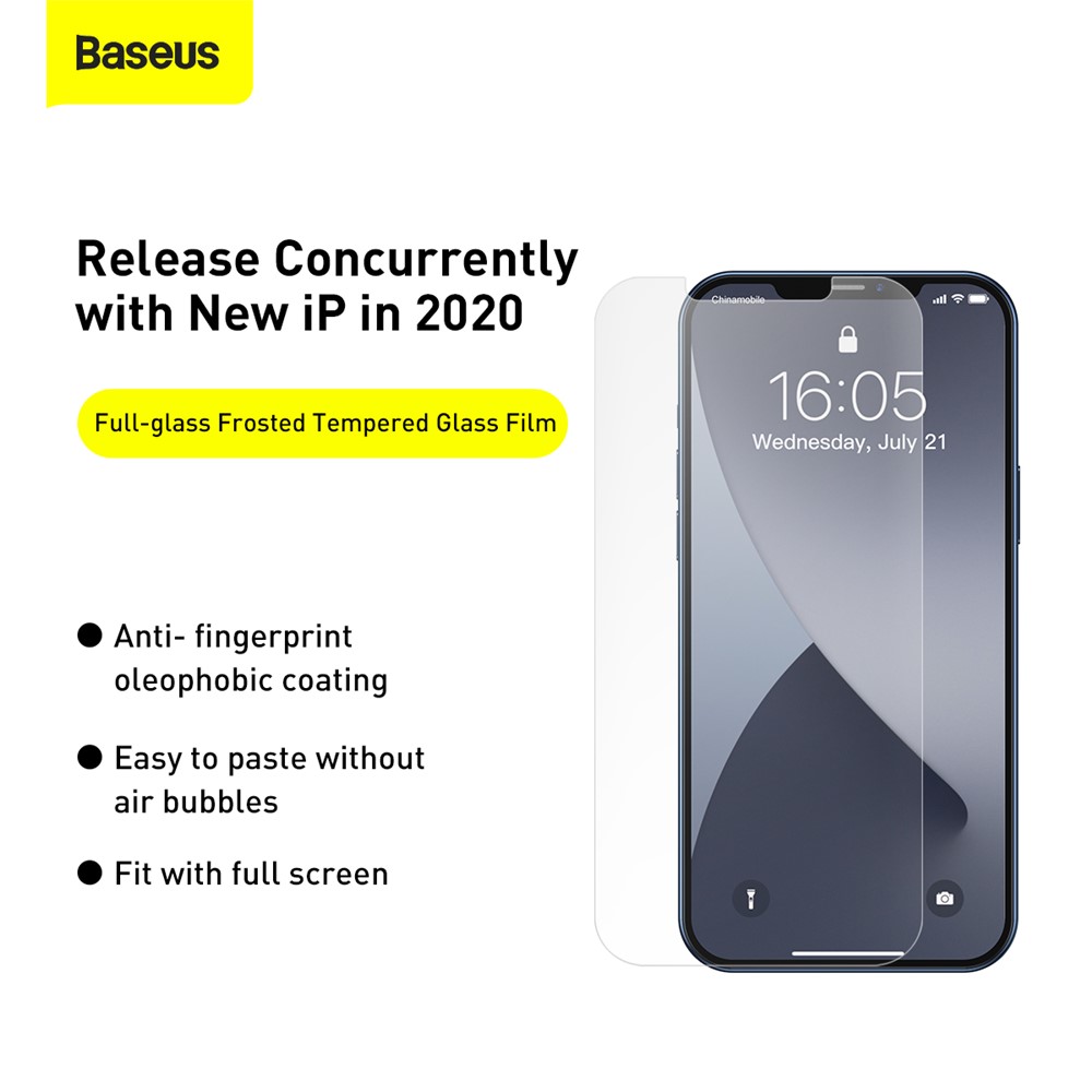 BASEUS 2 PCS 0.25mm Matte Full Screen Cover Tempered Glass Films for iPhone 12 5.4 inch-5