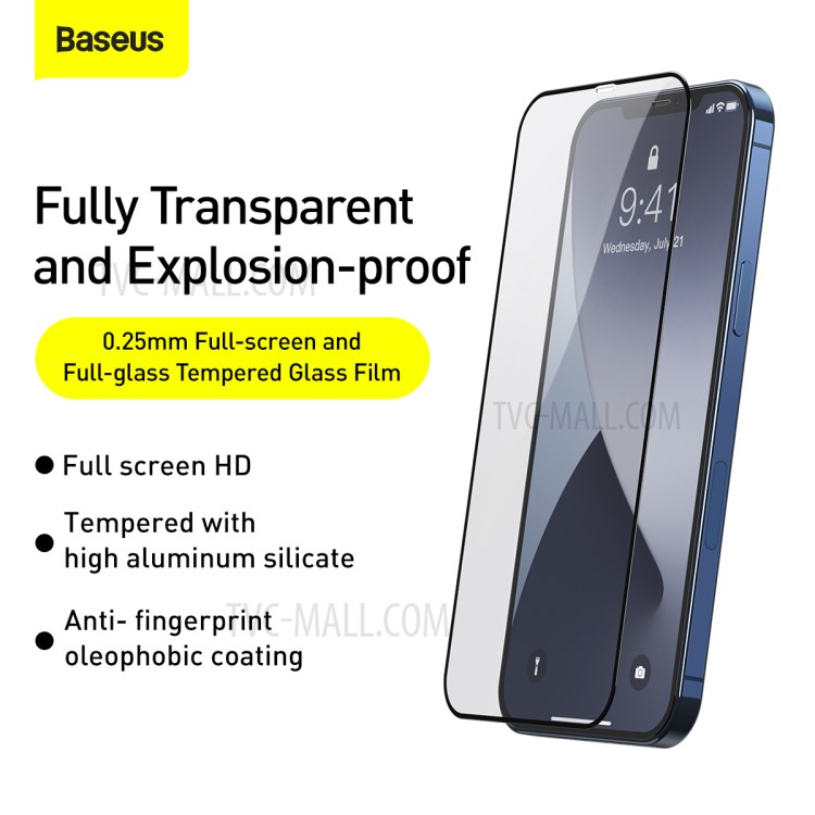 BASEUS 2PCS/Set 0.25mm Full Coverage Tempered Glass Screen Protector Film for iPhone 12 Pro Max 6.7 inch-2