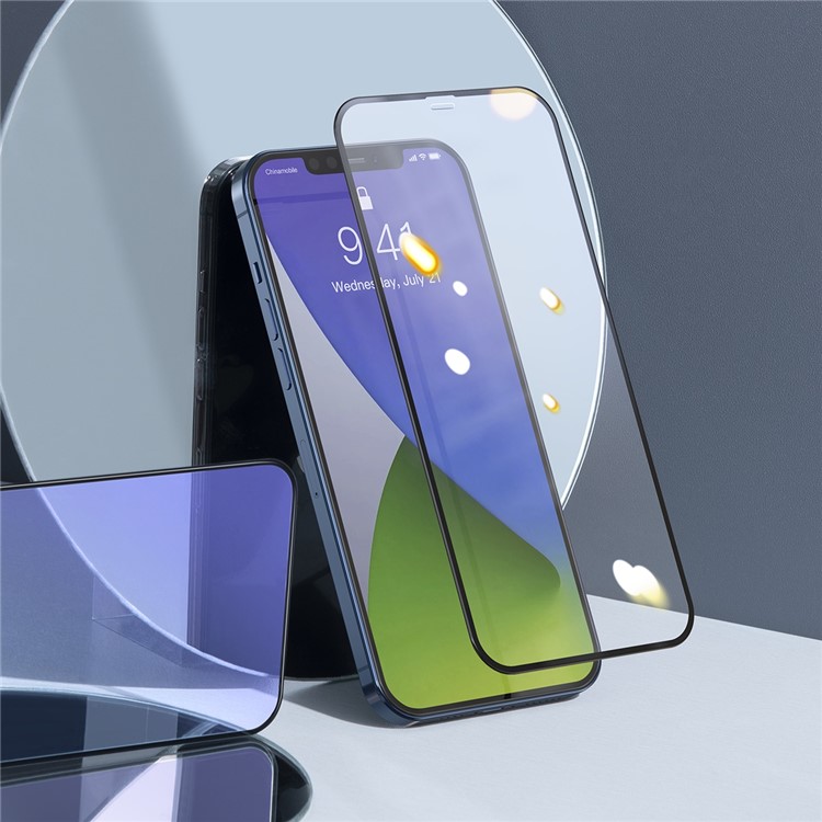 BASEUS 2 PCS 0,3 mm Films de Verre Trempé Anti-blue Incurvé Pour Iphone 12 Mini - le Noir