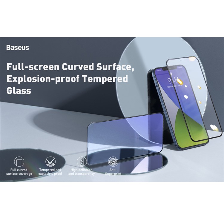 Baseus 2 Pcs 0,3mm Curved Anti-blue-ray Films de Vidro Temperado Para Iphone 12 Mini - Preto