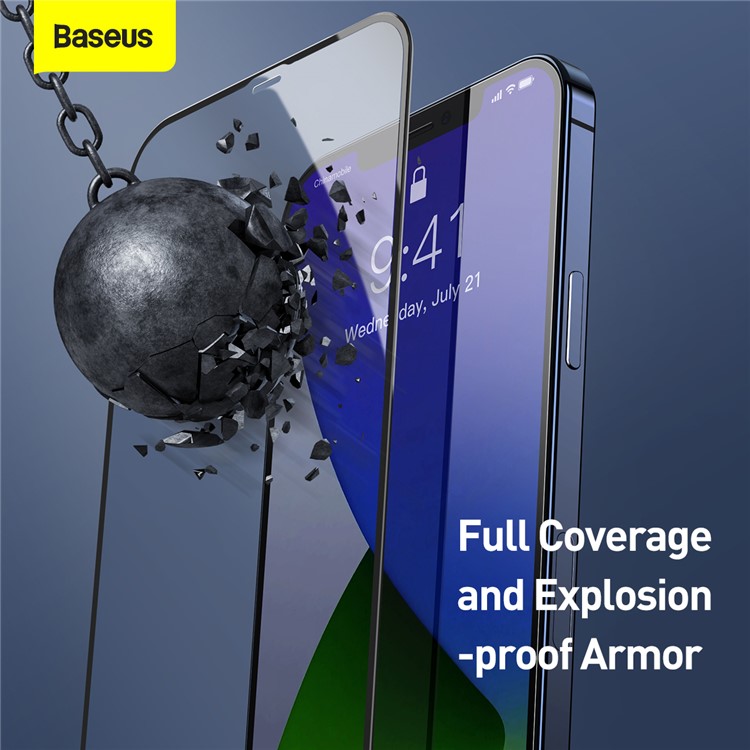 BASEUS 2 PCS 0.3mm Curved Anti-blue-ray Tempered Glass Films for iPhone 12 5.4 inch - Black-7