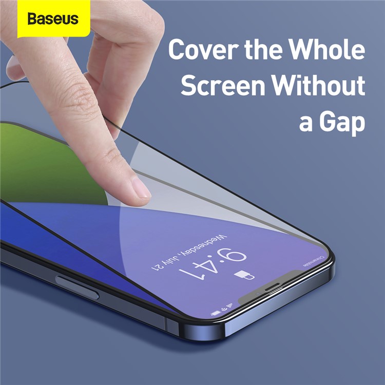 BASEUS 2 PCS 0,3 mm Films de Verre Trempé Anti-blue Incurvé Pour Iphone 12 Mini - le Noir