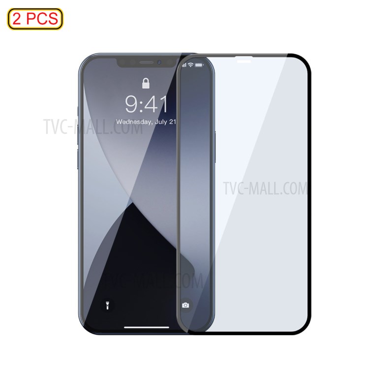 BASEUS 2 PCS 0.3mm Curved Anti-blue-ray Tempered Glass Films for iPhone 12 Max/12 Pro 6.1 inch - Black-1
