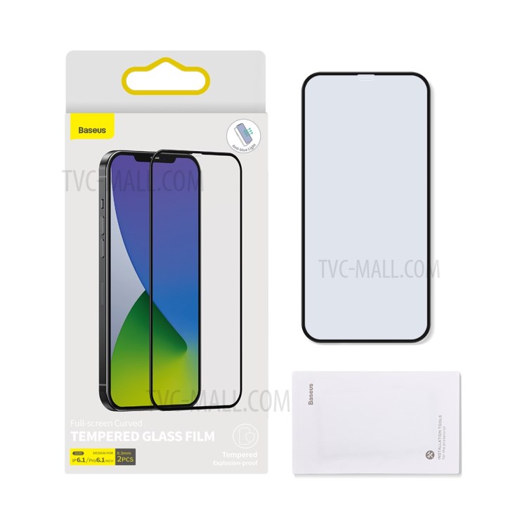 BASEUS 2 PCS 0.3mm Curved Anti-blue-ray Tempered Glass Films for iPhone 12 Max/12 Pro 6.1 inch - Black-13