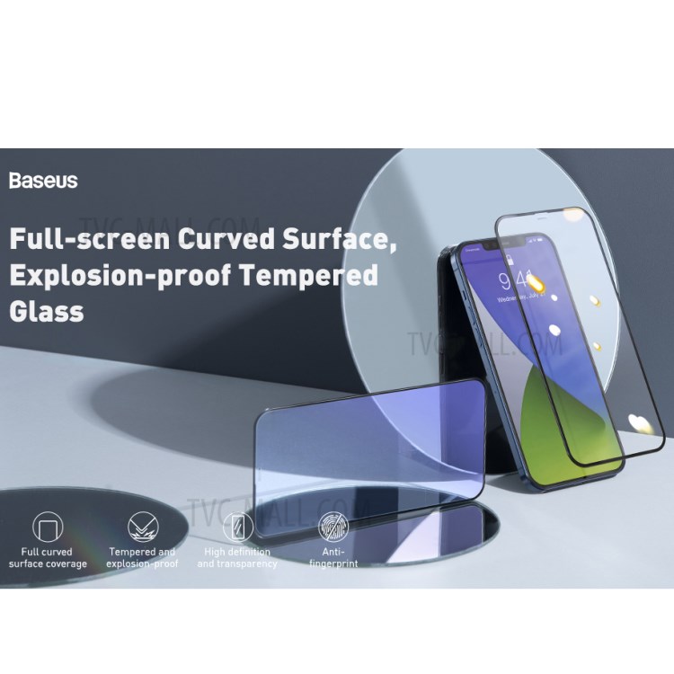 BASEUS 2 PCS 0.3mm Curved Anti-blue-ray Tempered Glass Films for iPhone 12 Max/12 Pro 6.1 inch - Black-5