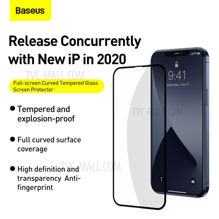 BASEUS 2 PCS 0.3mm Curved Anti-blue-ray Tempered Glass Films for iPhone 12 Max/12 Pro 6.1 inch - Black-6