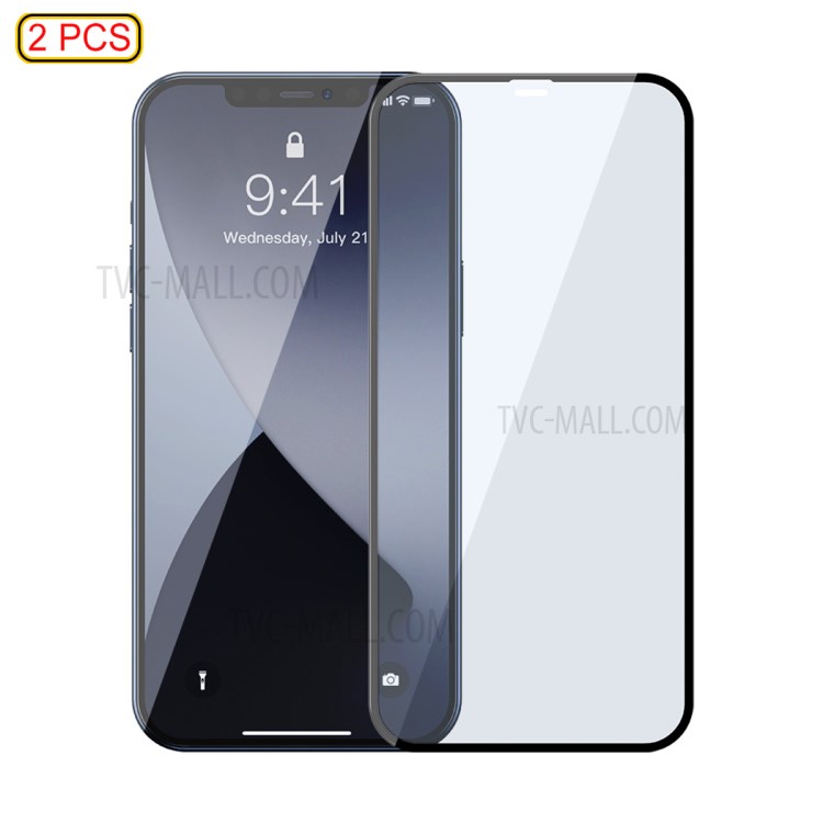 BASEUS 2 PCS 0.3mm Curved Anti-blue-ray Tempered Glass Films for iPhone 12 Pro Max 6.7 inch - Black-1