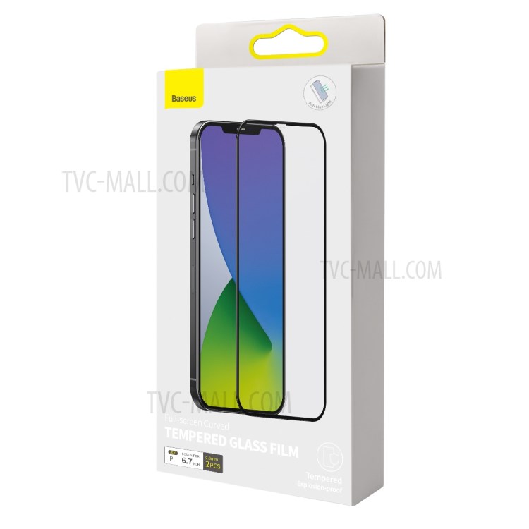 BASEUS 2 PCS 0.3mm Curved Anti-blue-ray Tempered Glass Films for iPhone 12 Pro Max 6.7 inch - Black-14