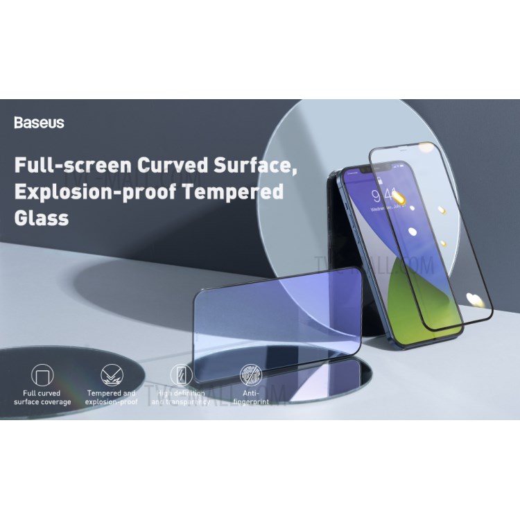 BASEUS 2 PCS 0.3mm Curved Anti-blue-ray Tempered Glass Films for iPhone 12 Pro Max 6.7 inch - Black-5