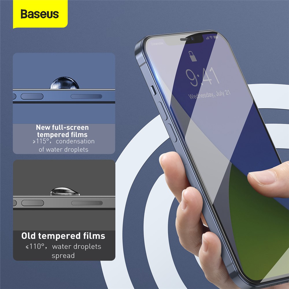 BASEUS 2PCS/Set 0.3mm Curved Full Coverage Tempered Glass Screen Protector Film for iPhone 12 5.4 inch-9