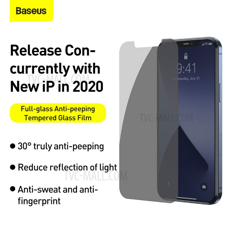BASEUS 2 PCS 0.3mm Anti-peep Tempered Glass Films for iPhone 12 Pro Max 6.7 inch-5