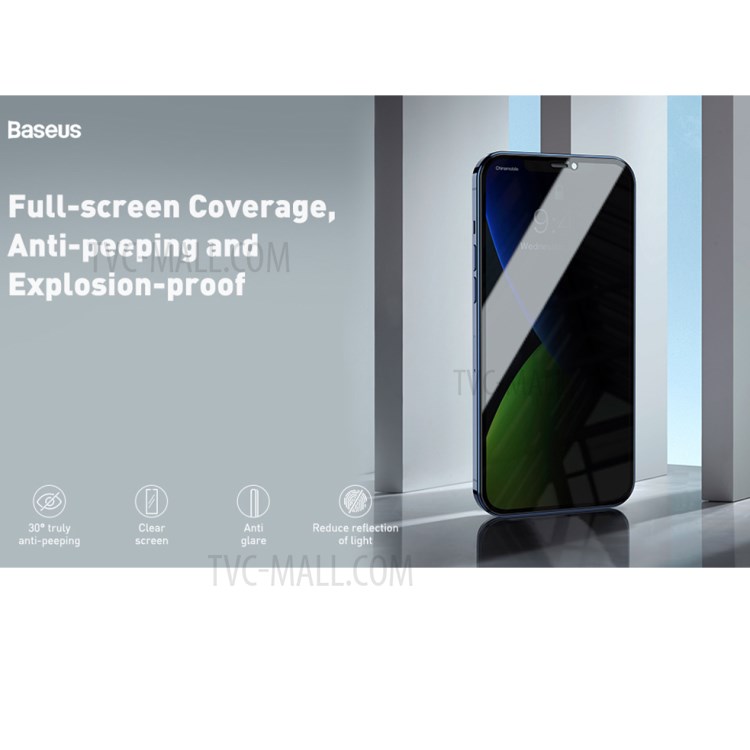 2PCS/Set BASEUS 0.3mm Privacy Curved Tempered Glass Full Screen Protector for iPhone 12 Pro / iPhone 12 Max 6.1-inch-11