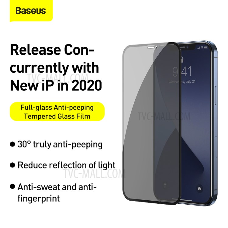 2PCS/Set BASEUS 0.3mm Privacy Curved Tempered Glass Full Screen Protector for iPhone 12 Pro / iPhone 12 Max 6.1-inch-5