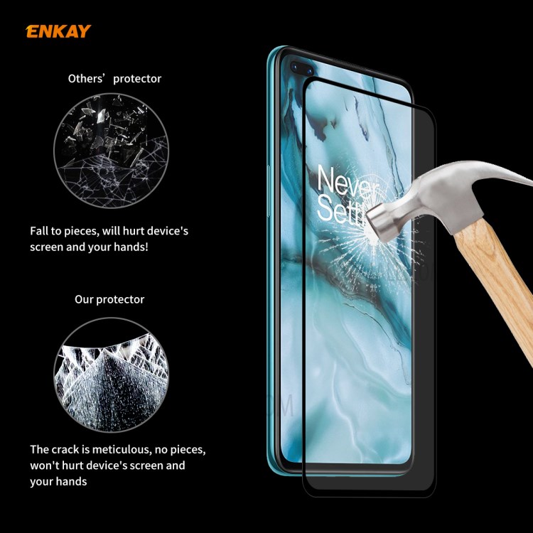 ENKAY 5Pcs/Set Full Glue Full Coverage 0.26mm 9H 2.5D Tempered Glass Screen Protector for OnePlus Nord-7