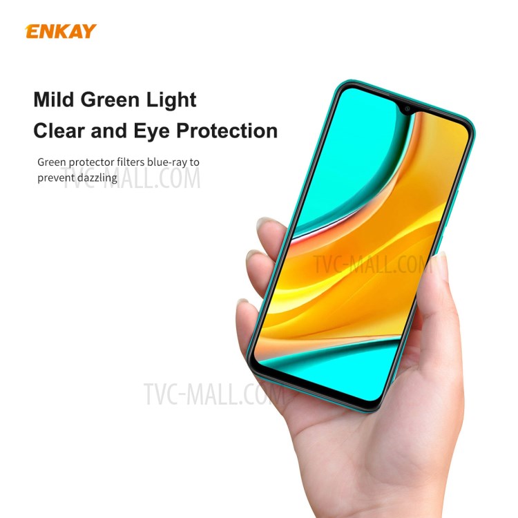 2PCS/Set ENKAY Hat Prince 0.26mm 9H 6D Green Filter Eye Protection Tempered Glass Screen Film Cover for Xiaomi Redmi 9C / Redmi 9A / Redmi 9-2