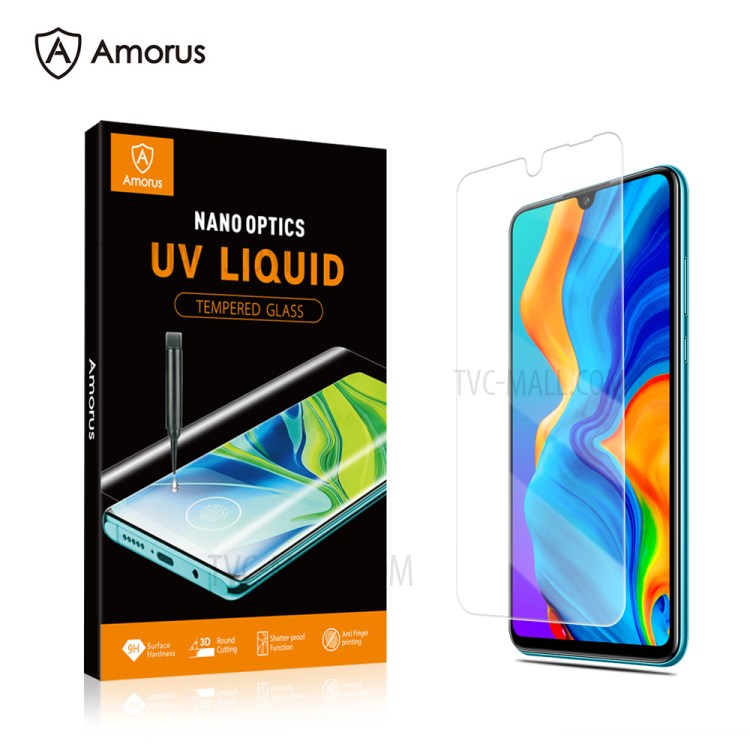 Amorus 3D Curved Full Coverage Tempered Glass Full Glue UV Film Screen Protector for Huawei P30 Lite-1