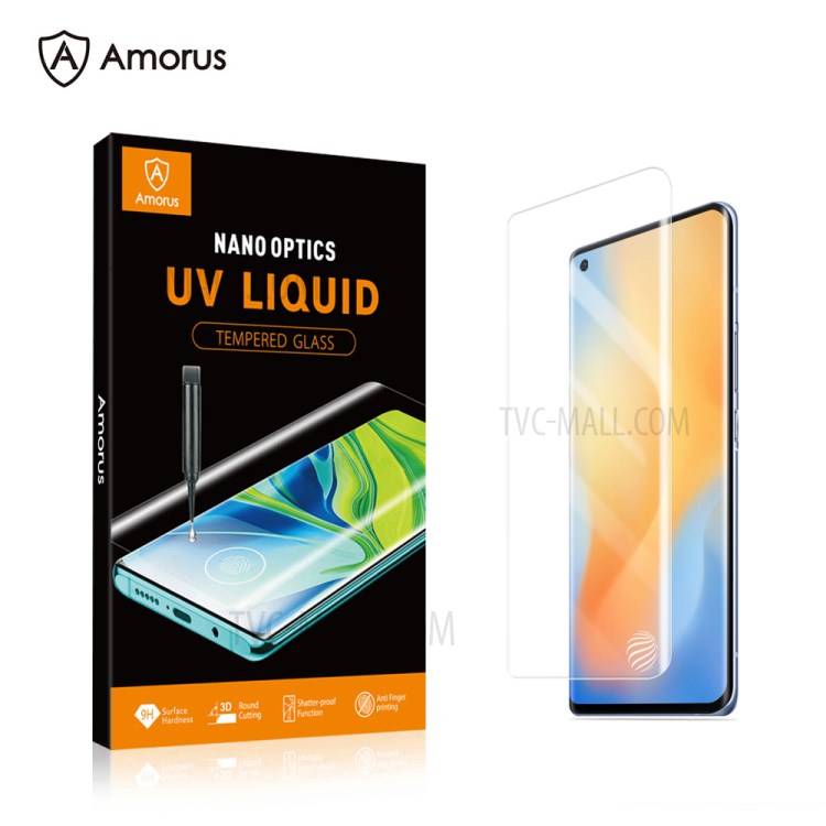 AMORUS UV Liquid Curved Edges Clear Screen Protector for vivo X50 Pro Tempered Glass Complete Covering Film
