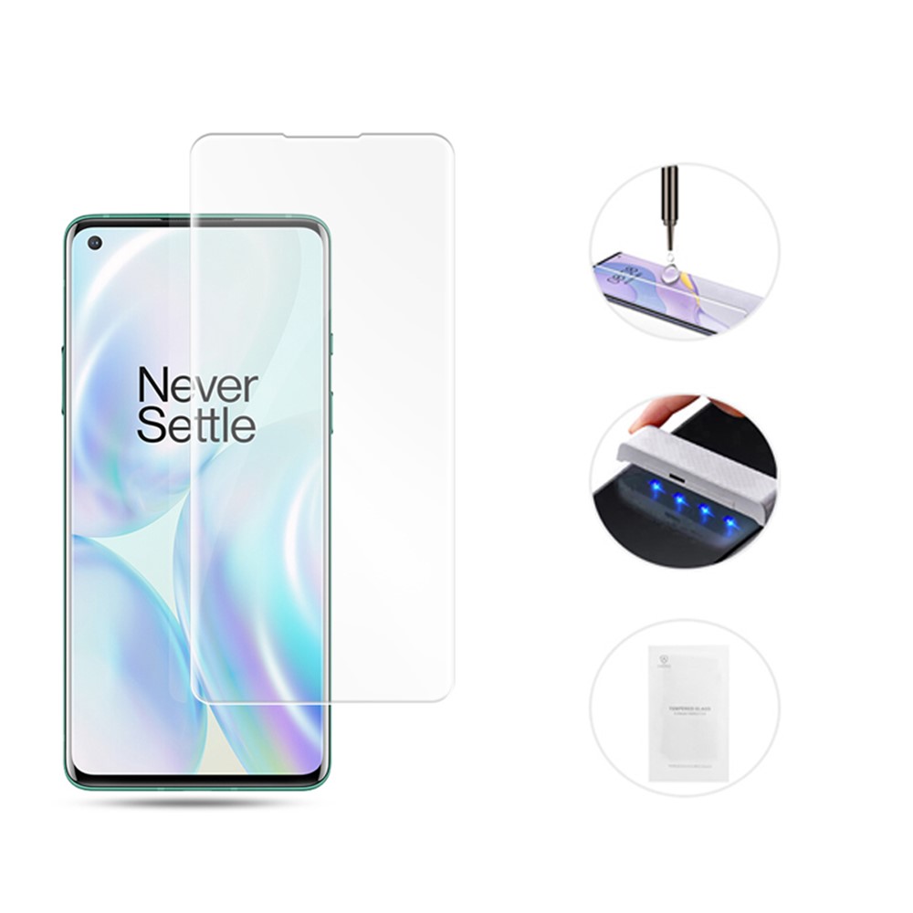 AMORUS Curved Edges Screen Protector for OnePlus 8 Tempered Glass Complete Covering UV Liquid Film-2