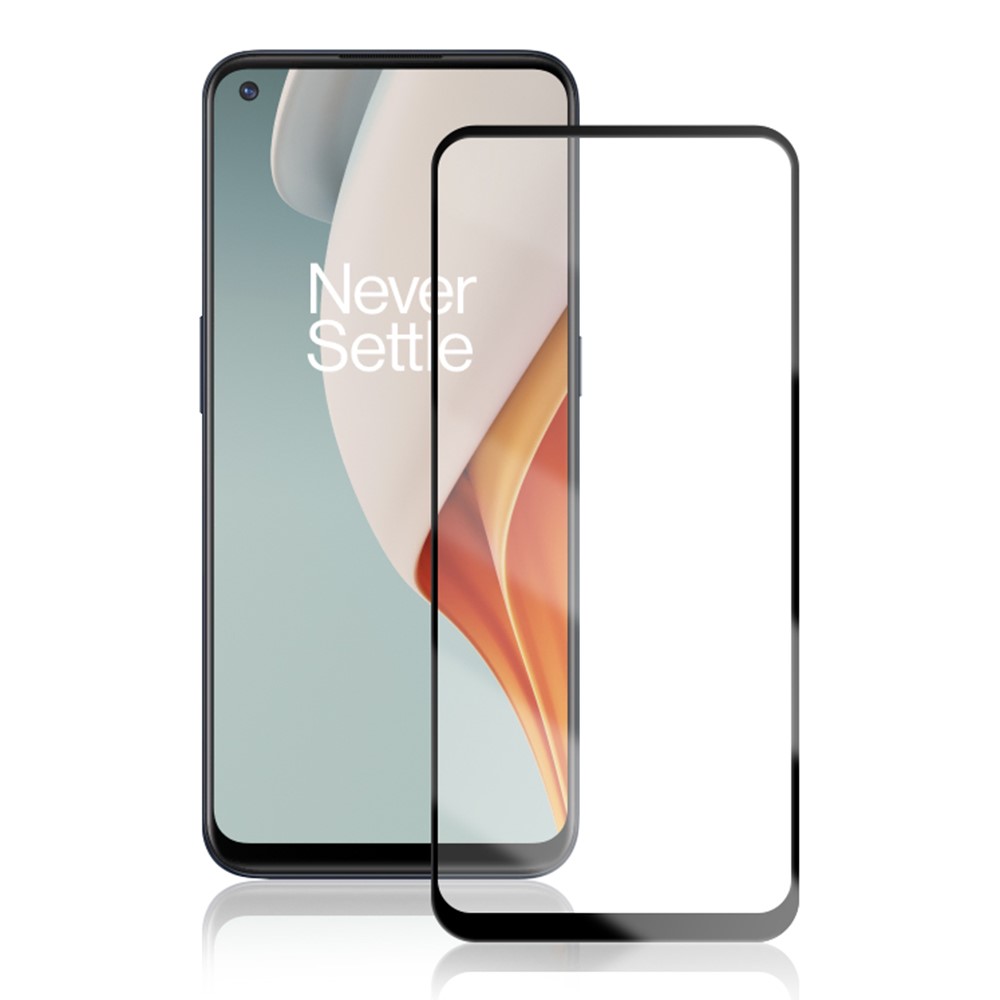 AMORUS Silk Druck Volle Deckung Volle Kleber Für OnePlus Nord N10 5G HD Temperiert Film Glasscheibe - Schwarz-1