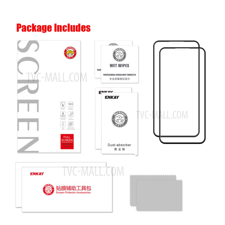ENKAY Hat-Prince 2Pcs/Set Arc Edge Tempered Glass Screen Film for iPhone 11 Pro/iPhone XS/iPhone X-5