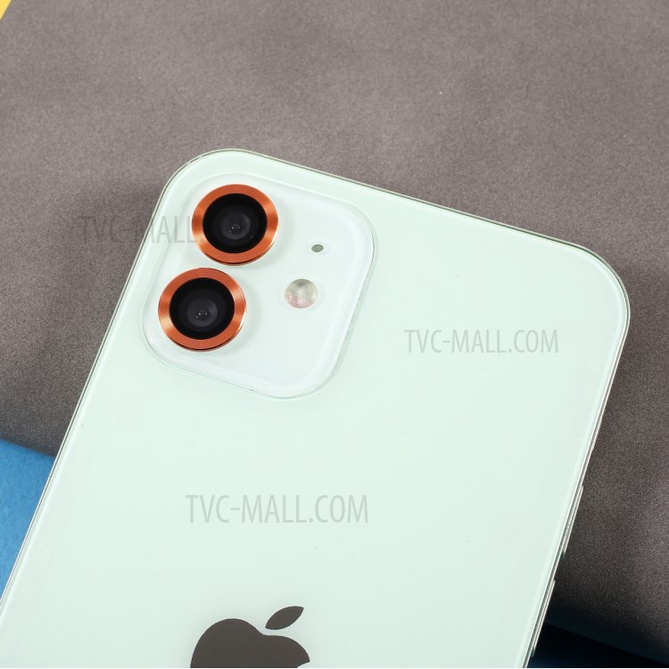 Monochrome Metal Bumper Ultra Clear Glass Camera Lens Protector Film (2Pcs/Set) for iPhone 11/12/12 mini - Orange-3