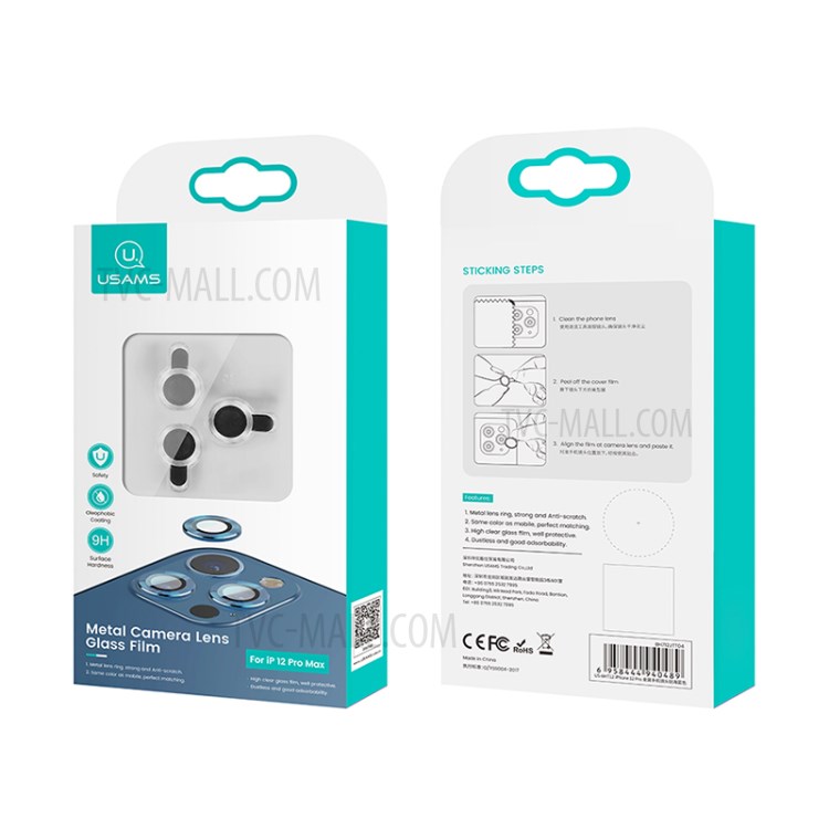 USAMS US-BH714 Alloy Frame Glass Camera Lens Protector for iPhone 12 Pro Max - Blue-7