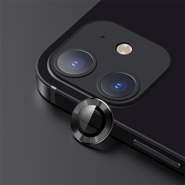 USAMS US-BH711 Alloy Frame Glass Camera Lens Protector for iPhone 12 - Black-1