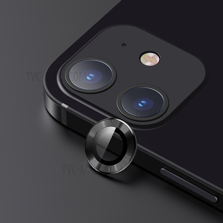 USAMS US-BH713 Alloy Frame Glass Camera Lens Protector for iPhone 12 Mini - Black-1