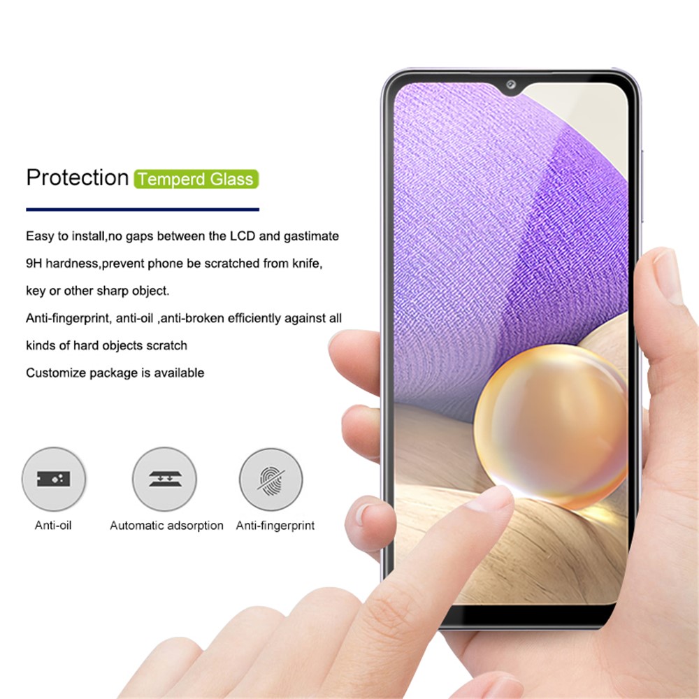 AMORUS Full Glue Full Covering Silk Printing Ultra-Clear Tempered Glass Film Screen Protector for Samsung Galaxy A32 - Black-2