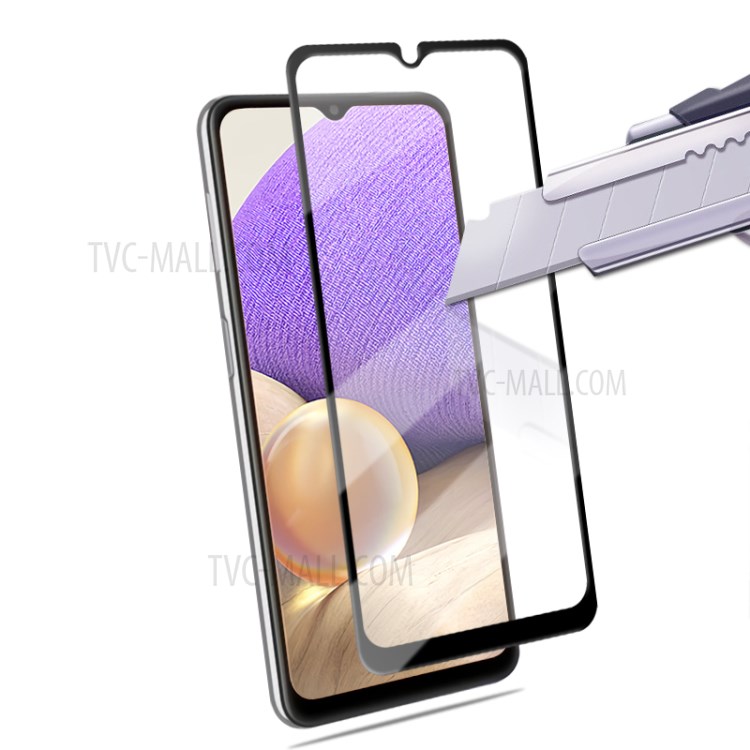 AMORUS Full Glue Full Covering Silk Printing Ultra-Clear Tempered Glass Film Screen Protector for Samsung Galaxy A32 - Black-6
