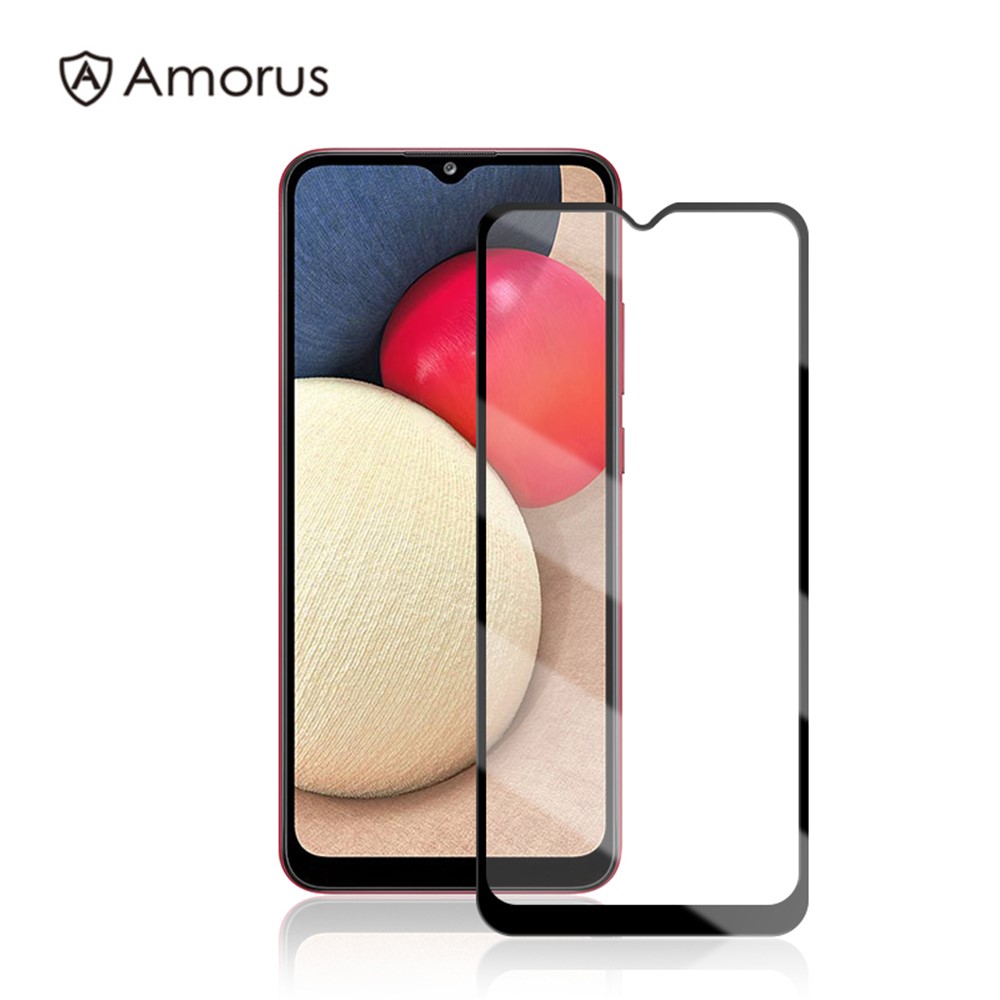 AMORUS Full Covering Silk Printing High Definition Full Glue Tempered Glass Film Screen Protector for Samsung Galaxy A02s (EU Version) - Black-1