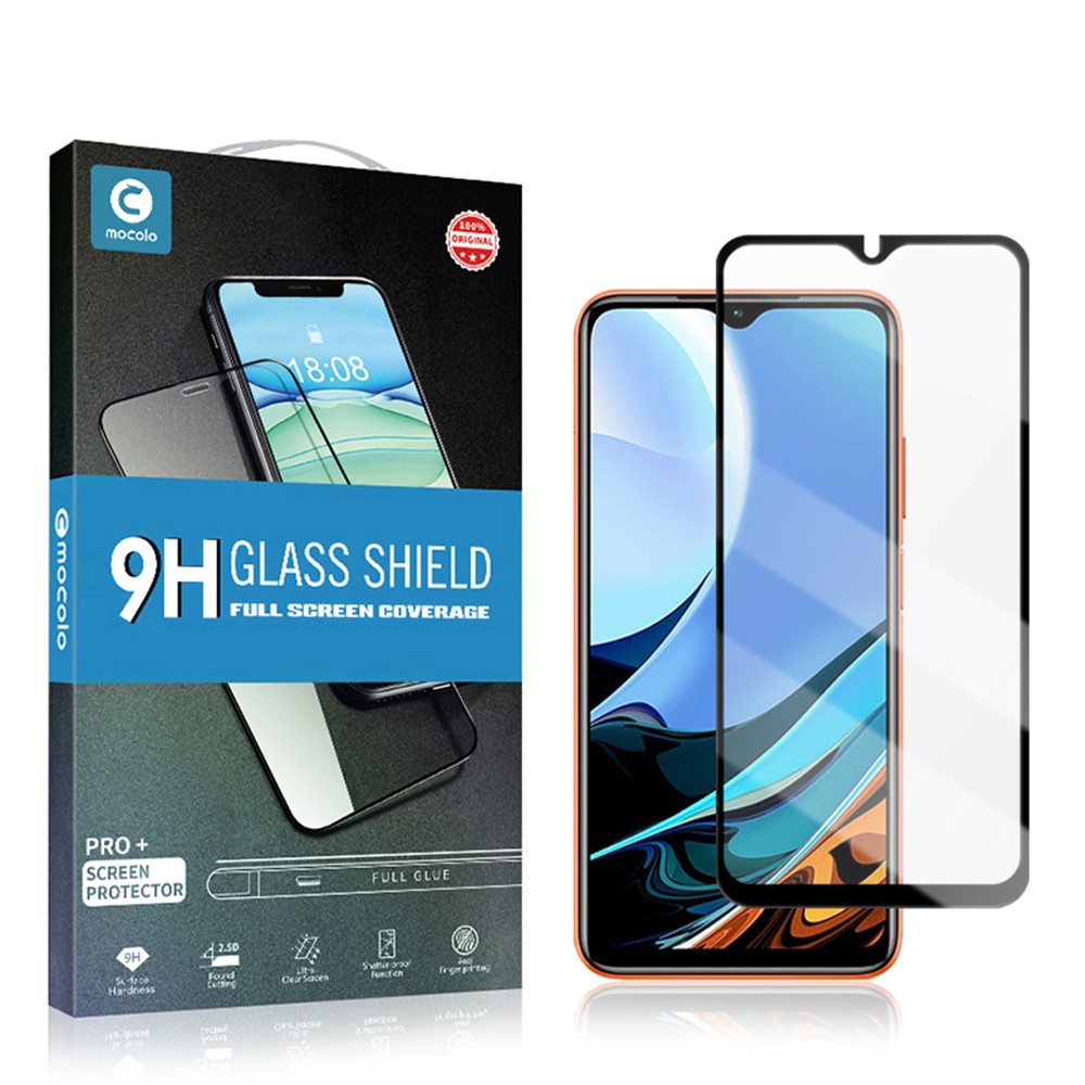 MOCOLO Complete Covering Silk Printing Full Glue Tempered Glass Film for Xiaomi Redmi 9T Screen Protector - Black-2
