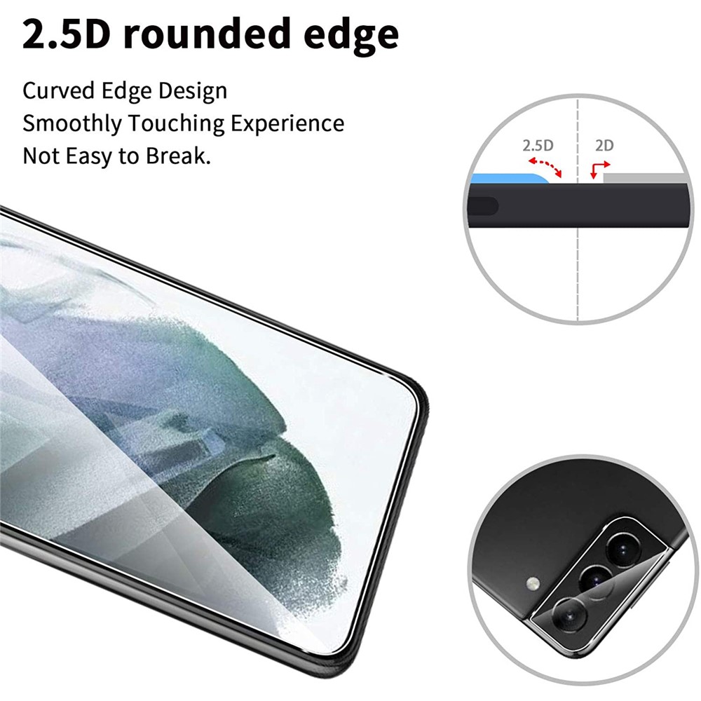 2.5D 9H Arc Edge Tempered Glass Screen Protector + Camera Lens Film for Samsung Galaxy S21+ 5G-2