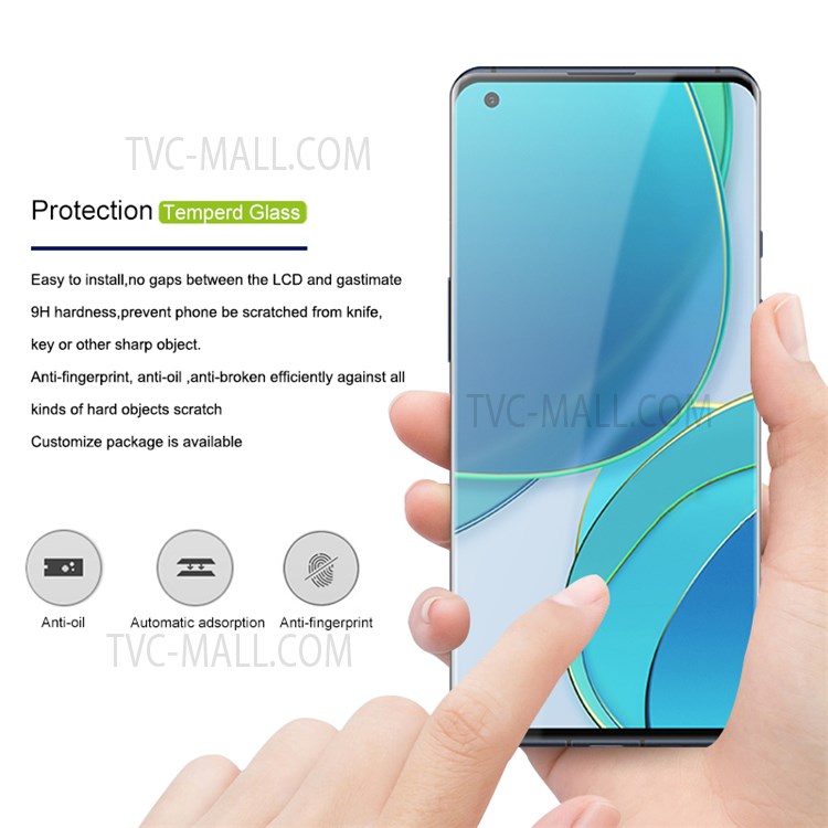 AMORUS Side Glue Full Coverage 3D Curved Screen Design Tempered Glass Screen Protector for OnePlus 9 Pro - Black-2