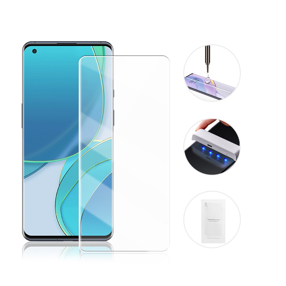AMORUS Ultra Clear Full Coverage 3D Curved Screen Design UV Liquid Tempered Glass Screen Protector for OnePlus 9 Pro-2