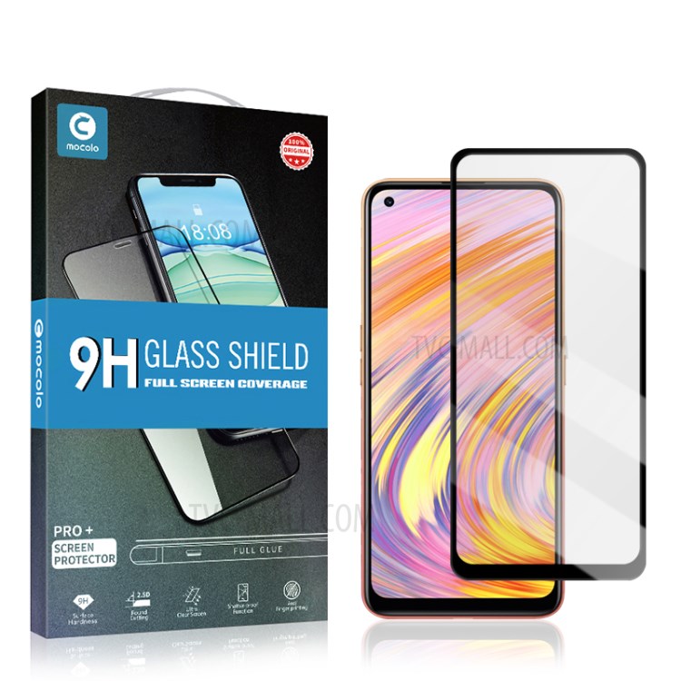 MOCOLO Full Glue Full Coverage Silk Printing Tempered Glass Screen Protector for Realme V15 5G - Black-1