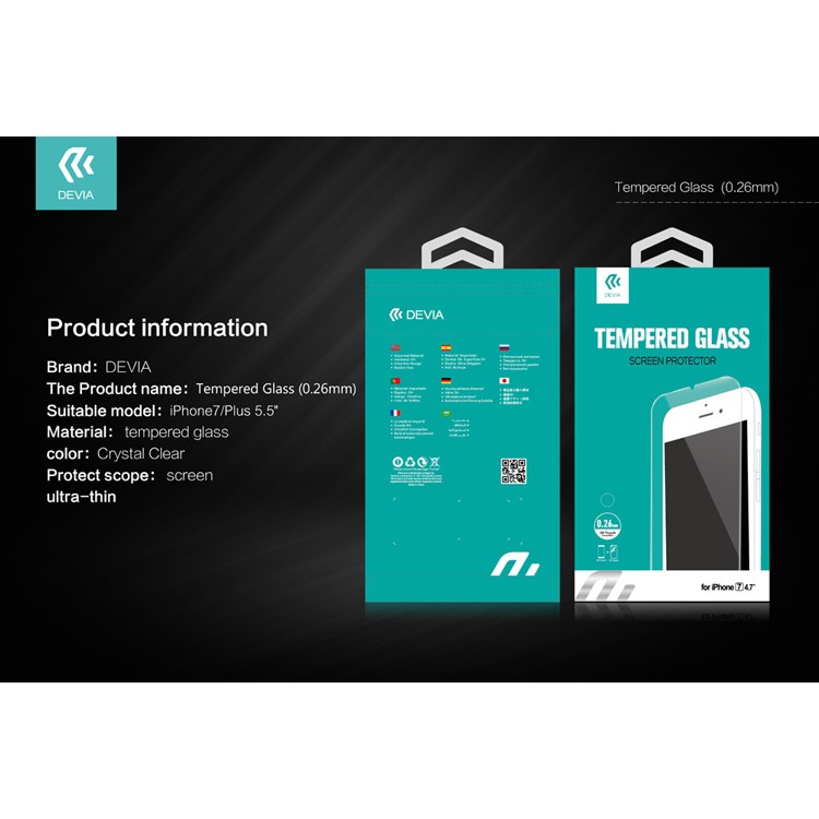 DEVIA for iPhone 7 4.7 Ultra-thin 0.26mm 2.5D Arc Edge 9H Tempered Glass Screen Protector-1