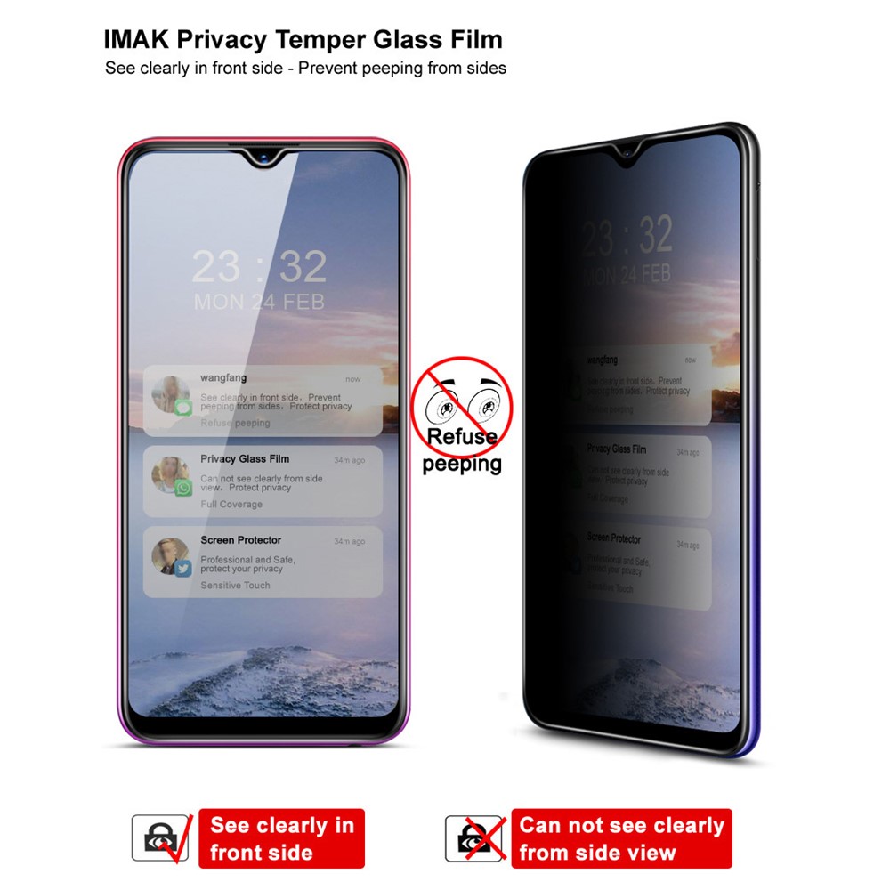 IMAK 9H Hardness Tempered Glass Anti-peep Protector for Vivo Y70 2020-2