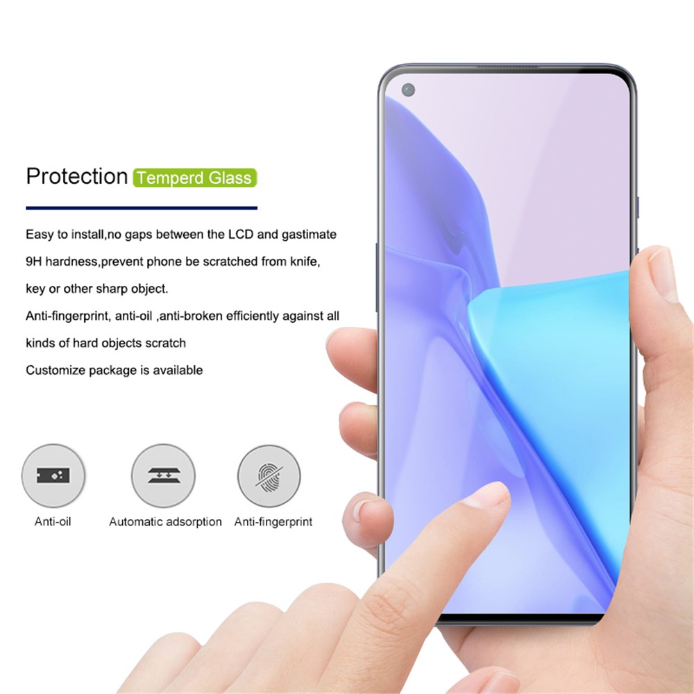 Amorus Full Glue HD en Verre Trempé de Soie Imprimé Complet de Couverture Complète Protecteur D'écran Pour OnePlus 9-2