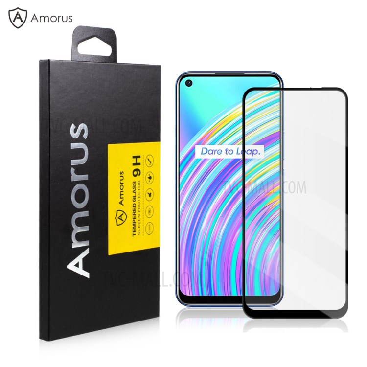 AMORUS Full Glue Full Screen HD Clear Silk Printing Anti-explosion Tempered Glass Protector for Realme C17 - Black-1