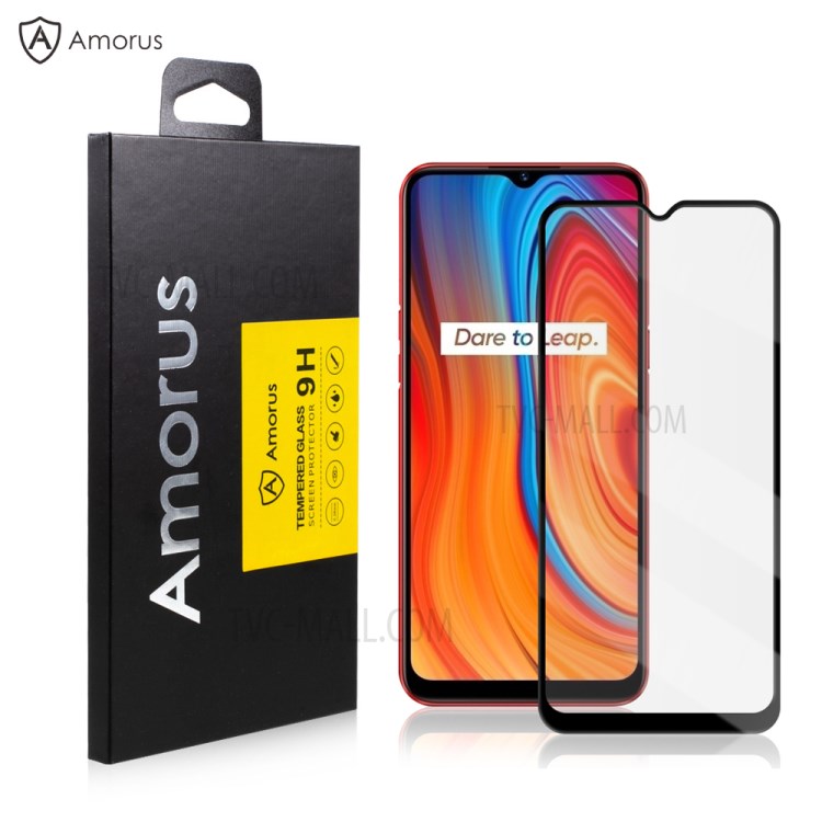 Amorus Vollkleber Vollbild-HD-klare Seidendruck-Anti-Explosion Gehärtetes Glasschutz Für REALME C3 (3 Kameras) /-1