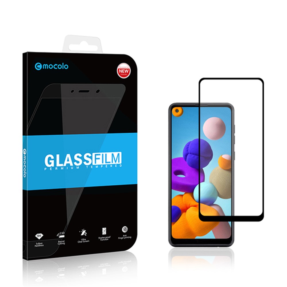 MOCOLO Silk Printing HD Full Glue Full Coverage Tempered Glass Screen Protector for Samsung Galaxy A21 - Black-5
