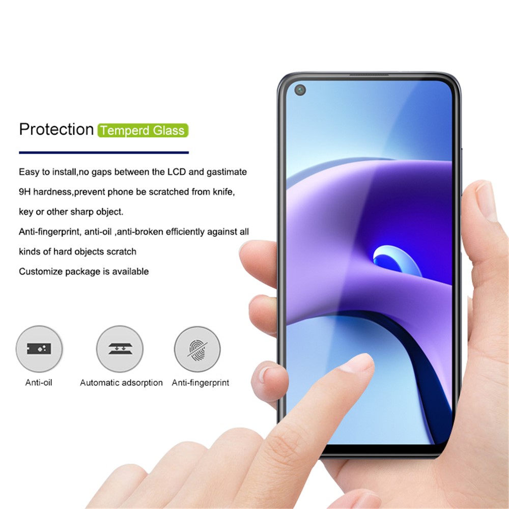 Amorus Seidendruck Vollkleber Temperierte Glas Vollbildabdeckung Beschützer Film Für Xiaomi Redmi Note 9 5G/Note 9t 5G - Schwarz