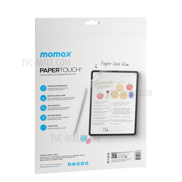 MOMAX PAPER TOUCH+ 0.3mm Matte Transparent Paper-Like PET Film Tablet Screen Protector for iPad Pro 12.9-inch (2021)/(2020)/(2018)-10