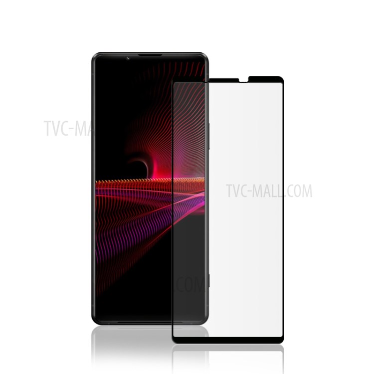 AMORUS High Transparency Full Glue Silk Printing Tempered Glass Full Screen Covering Protector Film for Sony Xperia 1 III - Black-2
