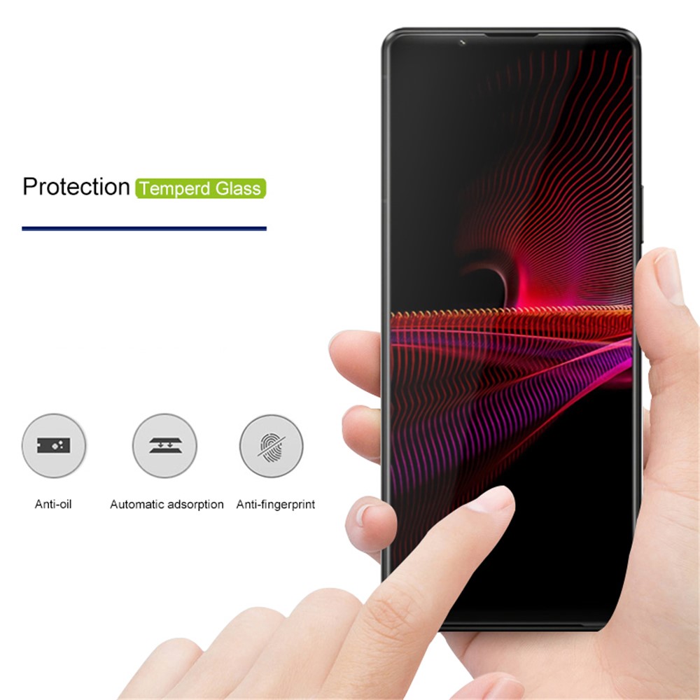AMORUS High Transparency Full Glue Silk Printing Tempered Glass Full Screen Covering Protector Film for Sony Xperia 1 III - Black-3