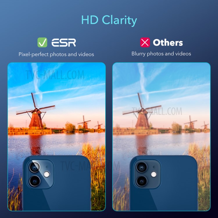 2pcs ESR Camera Lens Film Full Cover Clear Tempered Glass Lens Screen Protector for iPhone 12 6.1 inch-10