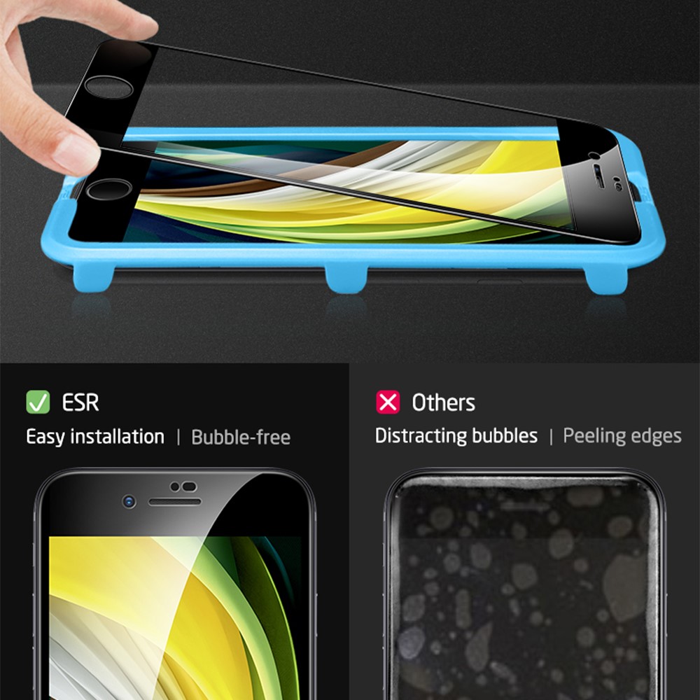 2pcs ESR Tempered Glass Screen Protector Full Cover Film Shield for iPhone SE (2nd Generation)/8 4.7 inch/7 4.7 inch-4